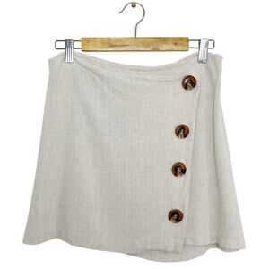 Altar’d State Linen Button Front High Waist Mini Skirt in Natural Oat L